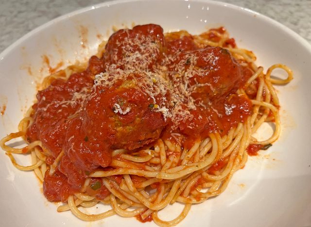 Spaghetti with marinara and meatballs at Olive Garden