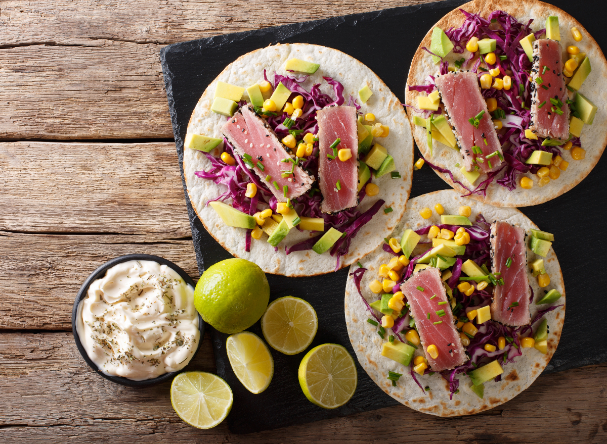 ahi tuna tacos, concept of Mediterranean diet recipes for weight loss