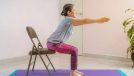 chair yoga exercise, concept of daily chair yoga workout to shrink belly fat