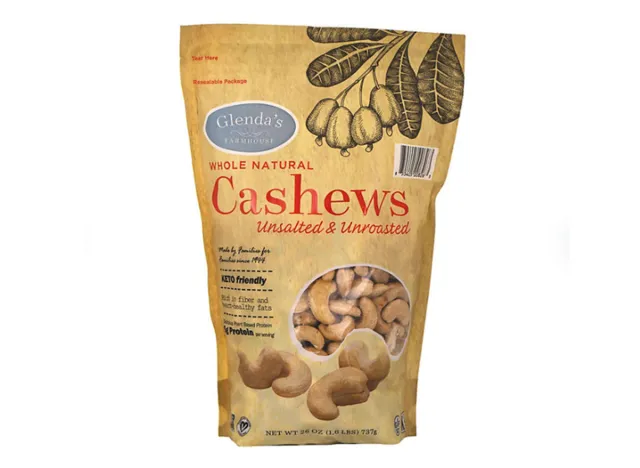 Glenda's Farmhouse Whole Natural Unsalted & Unroasted Cashews 