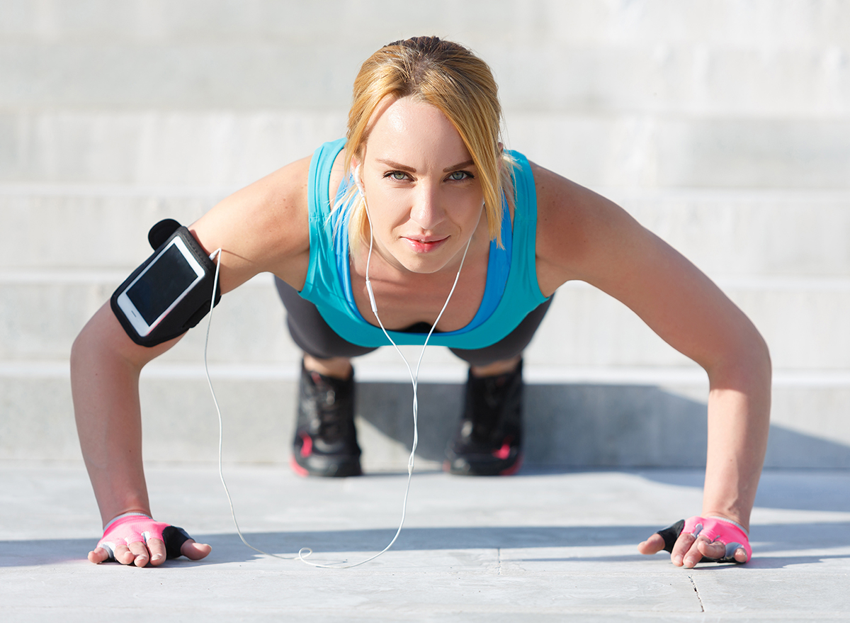 Urban,Fitness,Woman,Workout,And,Doing,Push,Ups,,Exercising,Outdoors.