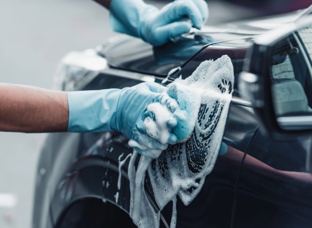 close-up washing car