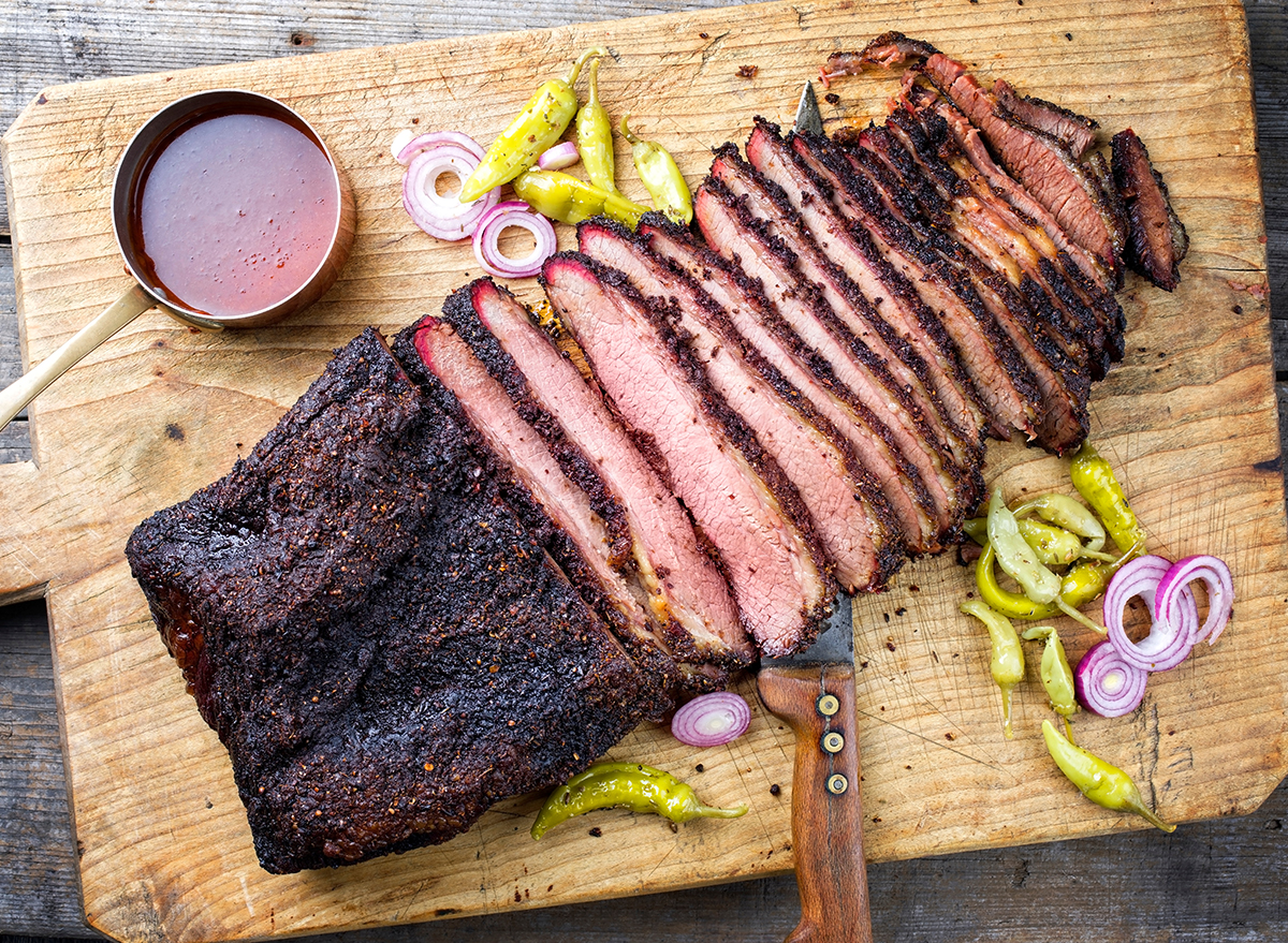 Traditional smoked barbecue wagyu beef brisket