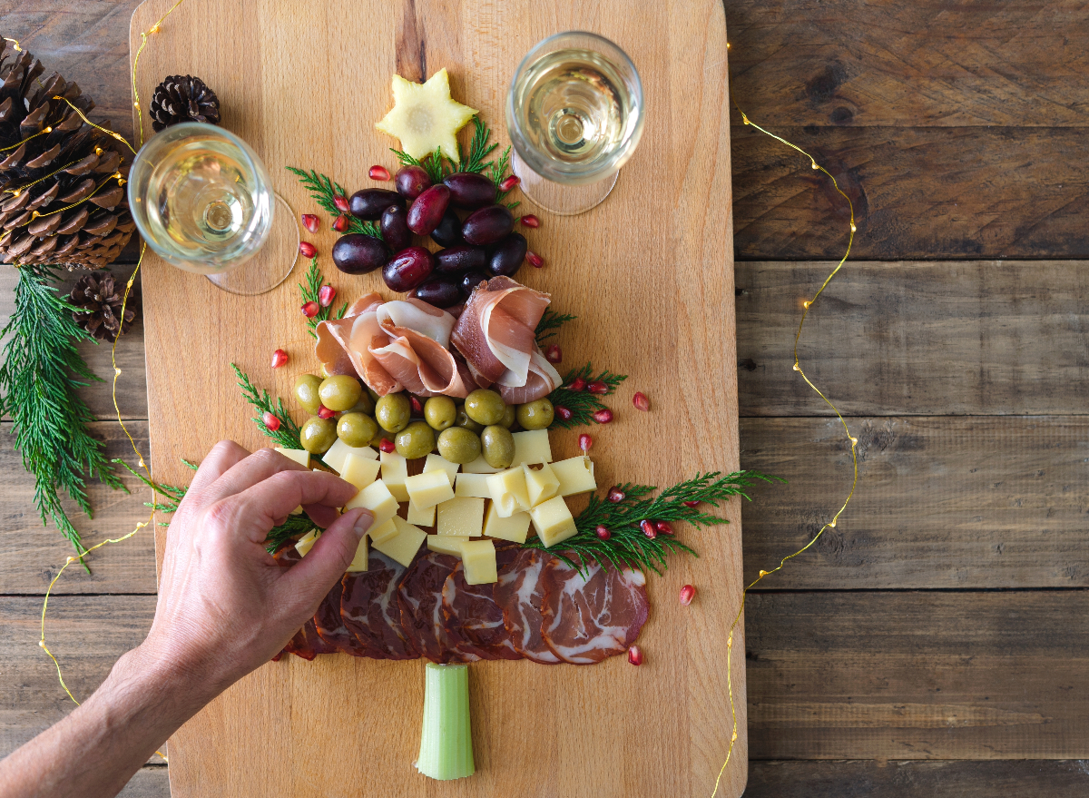 Christmas tree charcuterie board, concept of holiday foods a cardiologist avoids