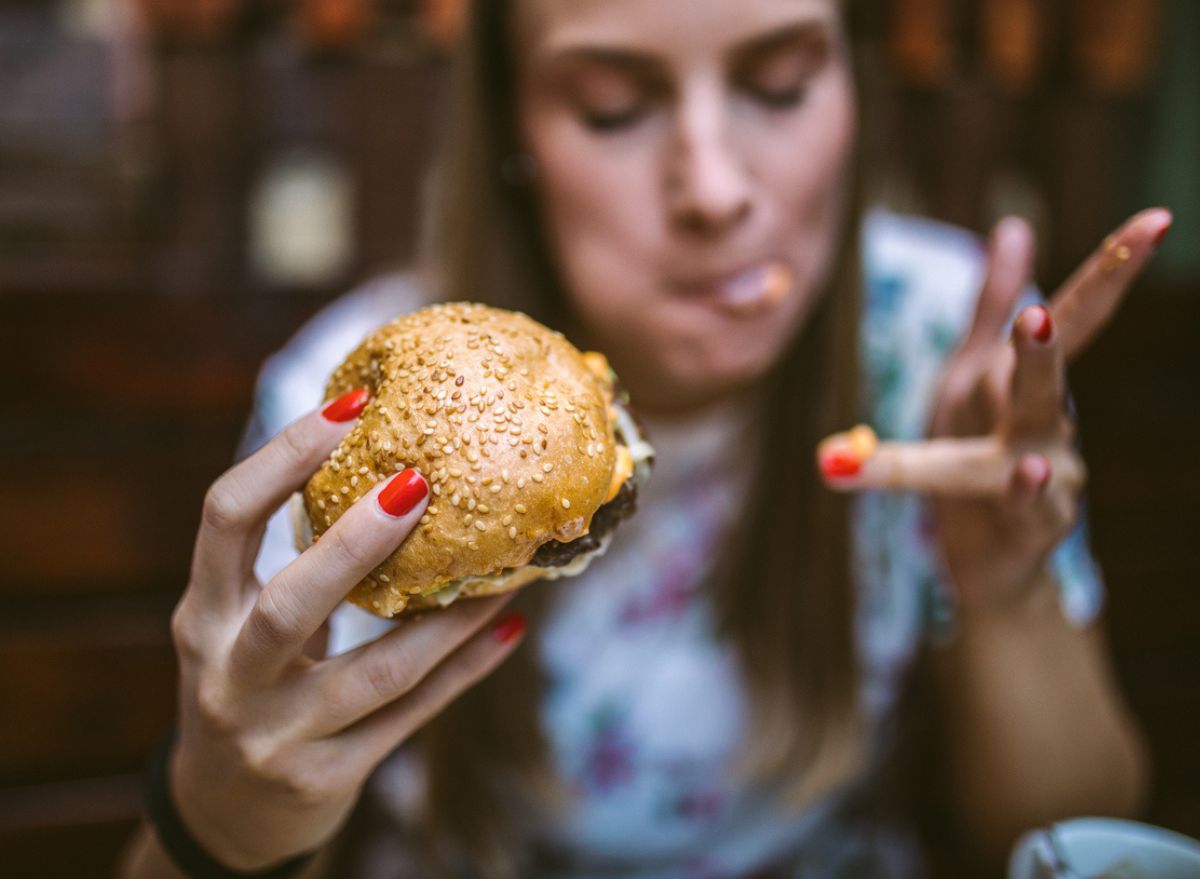 eating a hamburger