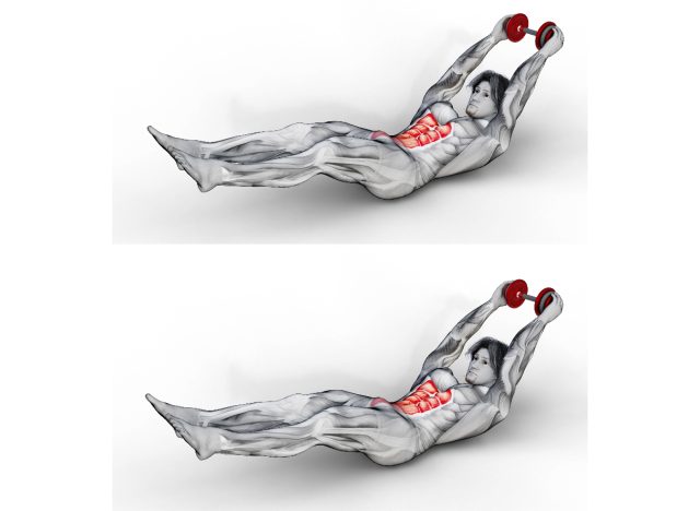 hollow hold with dumbbell, concept of ab exercises for strong core
