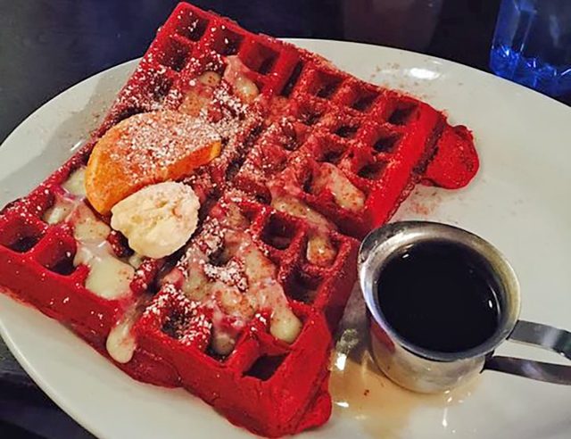 Red velvet waffles at Hash House A Go Go