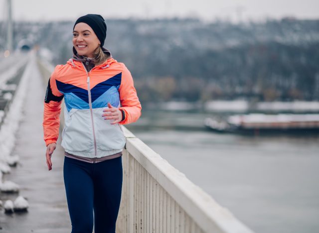 woman taking brisk walk