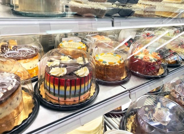 cakes on a grocery store shelf