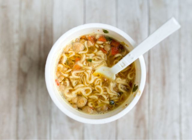 bowl of instant ramen on a table