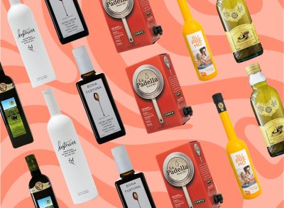 a collage featuring multiple bottles of olive oil