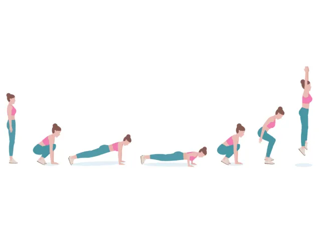 illustration of woman doing a burpee, concept of bodyweight workouts for women to lose weight