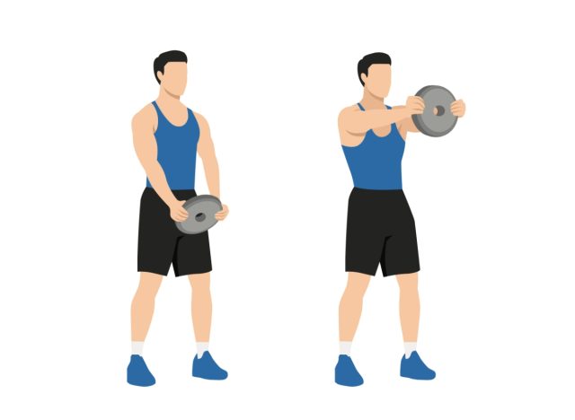 front plate raise, concept of workout to build boulder shoulders