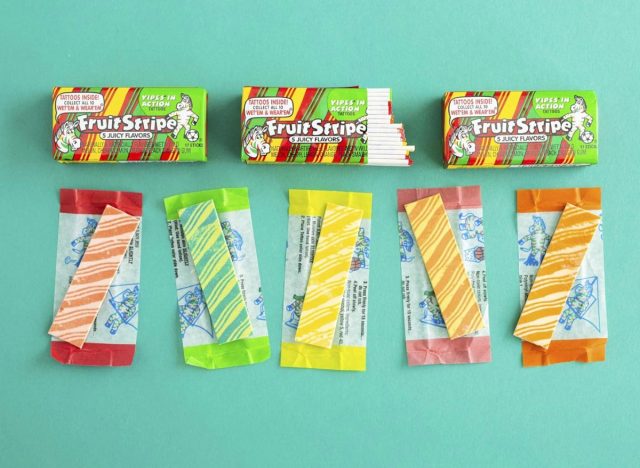 Fruit Stripe gum packages with tattoos