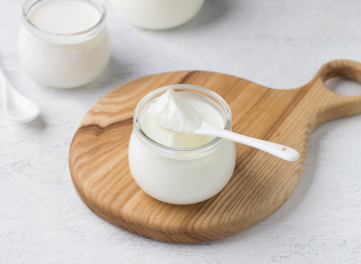 Greek yogurt, concept of snacks for weight loss and muscle gain