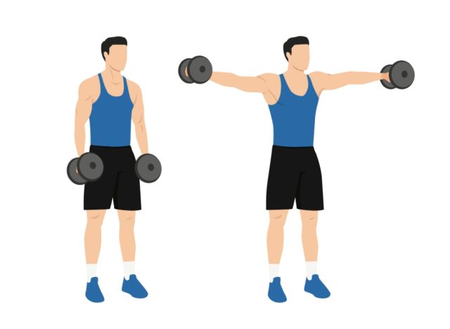 lateral raise, concept of workout to build boulder shoulders