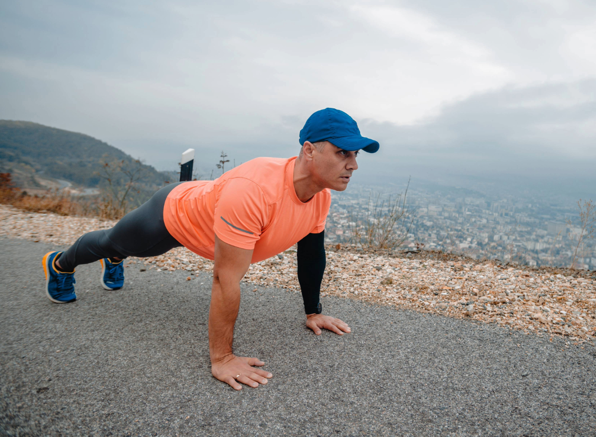 man doing pushup, plank hold, concept of exercises to improve muscular endurance