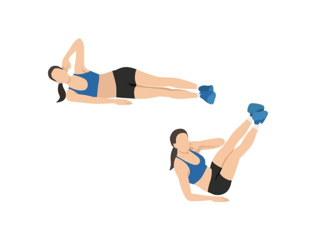 oblique crunches v-ups, concept of exercises to melt waist fat