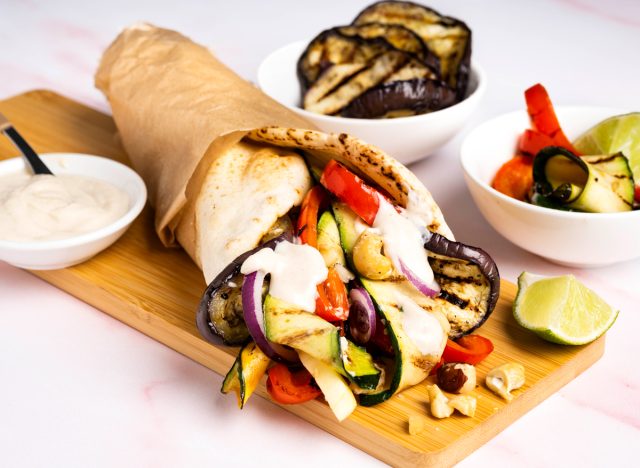 Roasted vegetable of Aubergine, Courgette and red bell pepper wrap