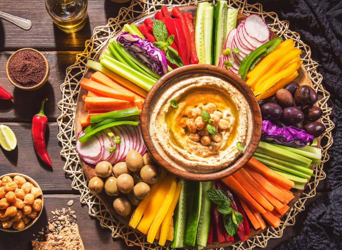 veggies and hummus platter, concept of the best foods to lose five pounds