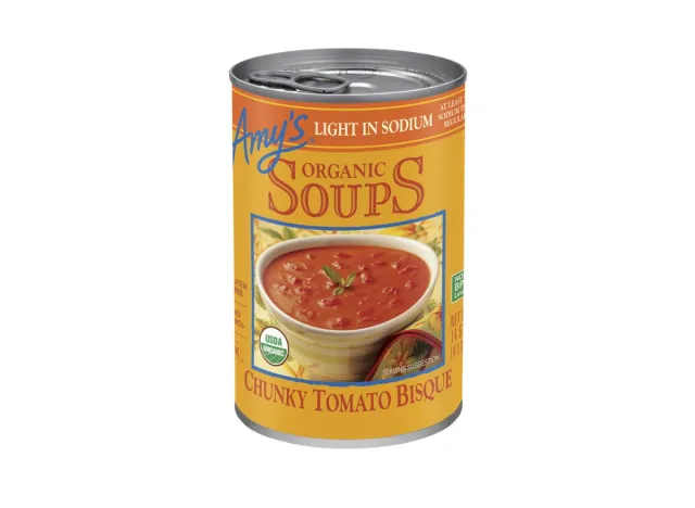 can of Amy's Tomato Soup with a white background