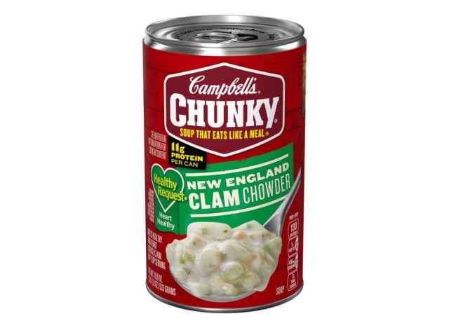 can of Campbell's New England Clam Chowder on a white background