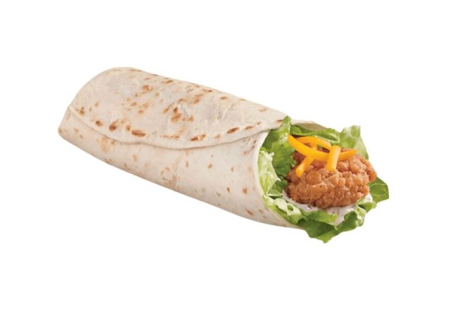 a chicken wrap on a white background