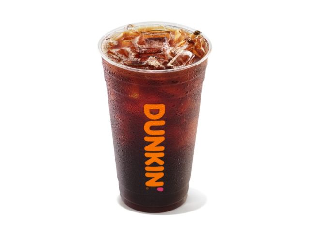 cup of Dunkin' cold brew black on a white background