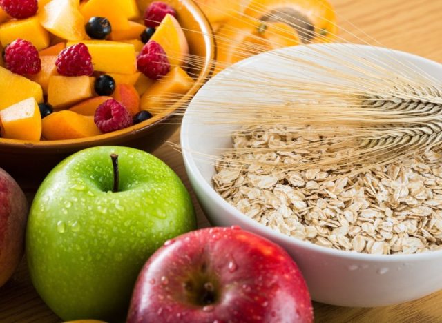 fruit and grains on a table