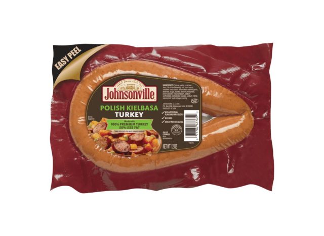 package of Johnsonville Turkey Kielbasa on white background