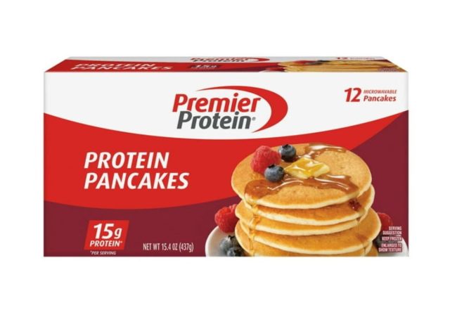 box of protein pancakes on a white background