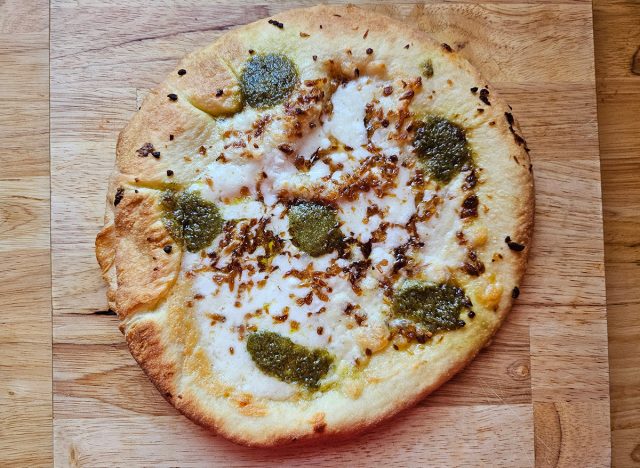 Roasted Garlic & Pesto Pizza with Deep Fried Crust