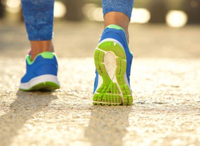 close-up sneakers, walking for exercise, concept of daily habits that destroy balance