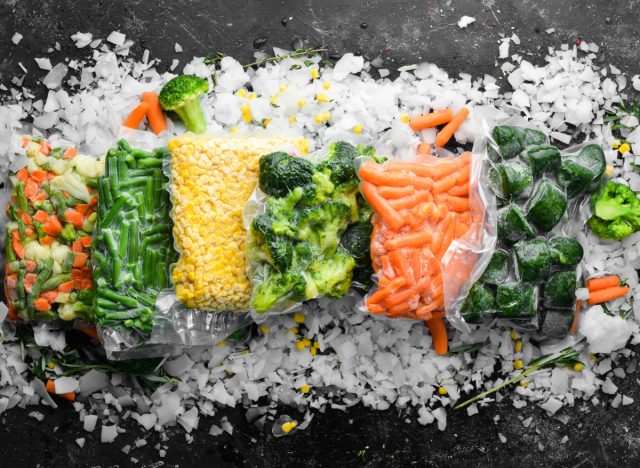 frozen vegetables on ice
