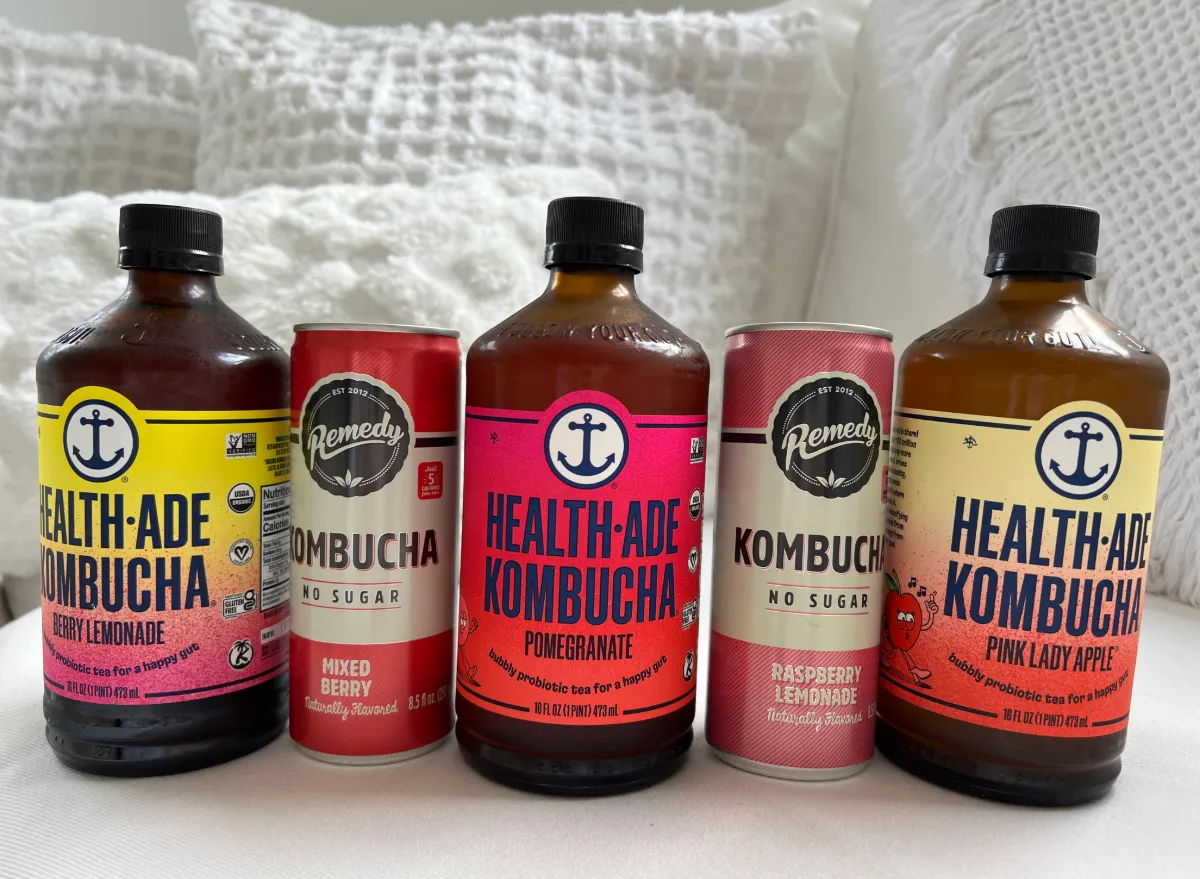 kombucha bottles and cans