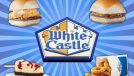 a collage of various white castle menu items surrounding a white castle logo