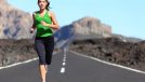 woman running outdoors, mountain backdrop, concept of weight-loss workouts for beginners