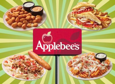 applebee's sign and food on a green background