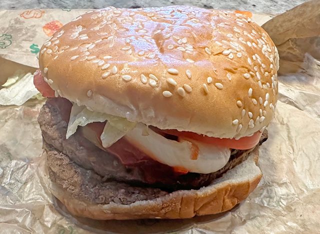 Burger King Double Whopper atop its wrapper