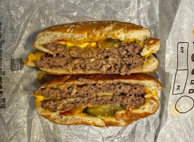 Burger King Double Cheeseburger split in half