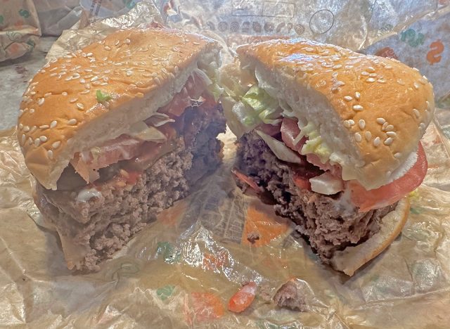 Burger King Triple Whopper cut in half