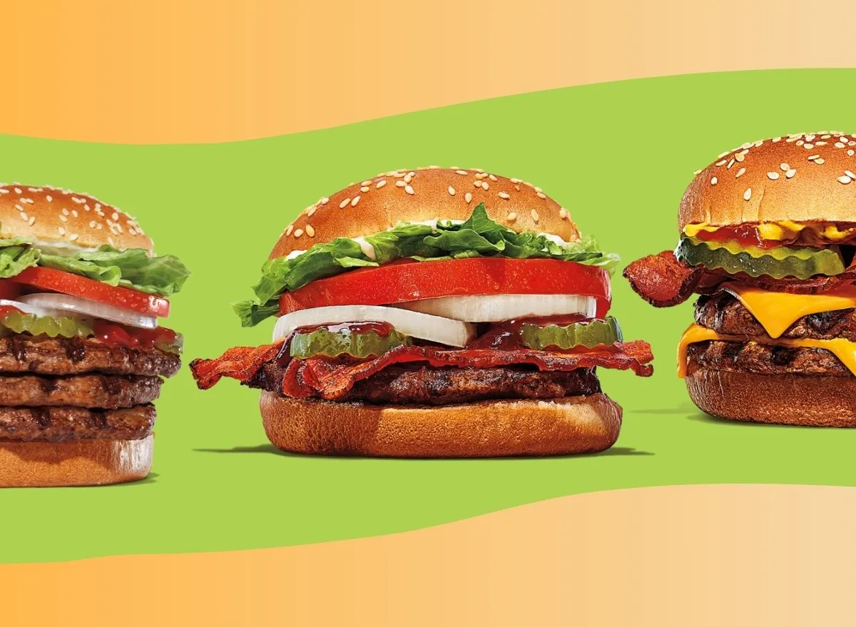 An array of Burger King burgers against a colorful backdrop