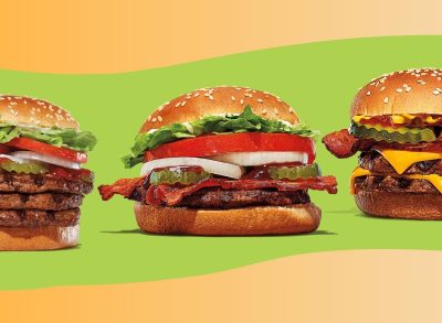 An array of Burger King burgers against a colorful backdrop