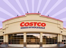 Costco warehouse storefront against a colorful background
