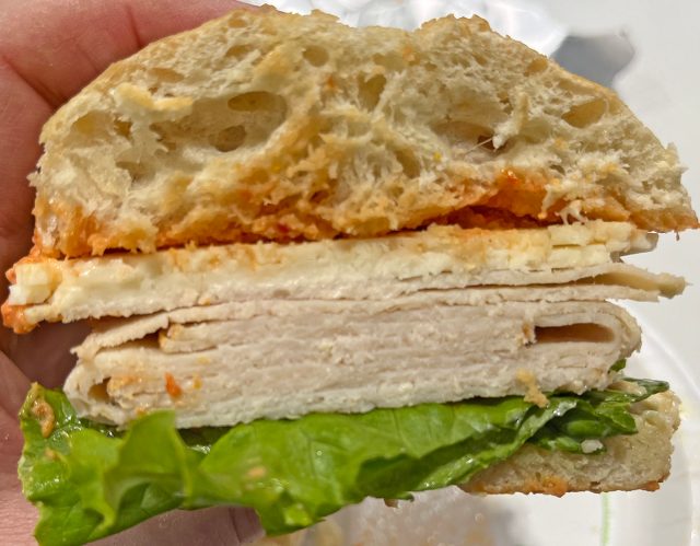 Close-up of the new turkey swiss sandwich at Costco Wholesale