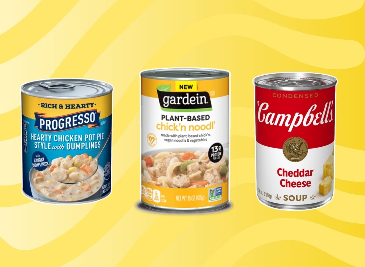 cans of soup on a yellow background