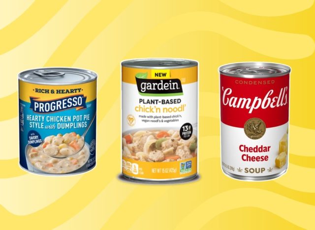 cans of soup on a yellow background