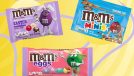 Variety of M&M flavors against a colorful background