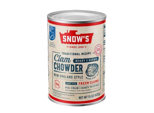 can of clam chowder on a white background