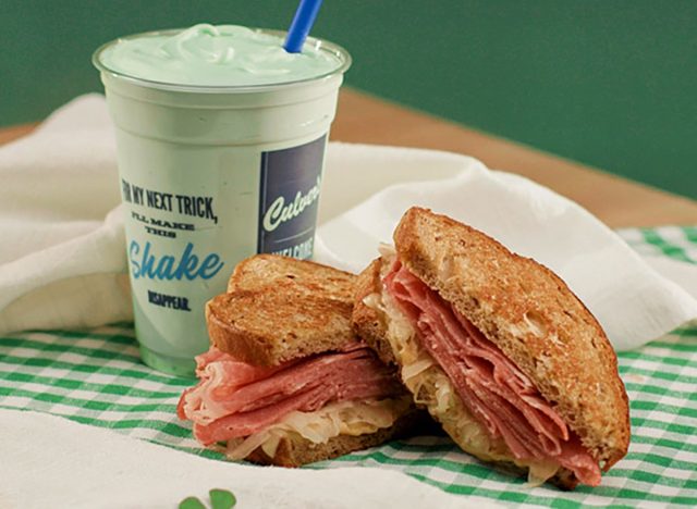 Grilled Reuben sandwich and cool mint shake at Culver's restaurant